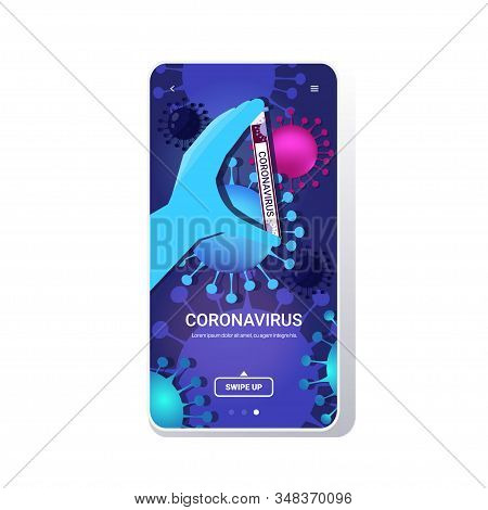 Microbiologist Hand Holding Tube Coronavirus Biological Sample Analysis In Laboratory Epidemic Mers-