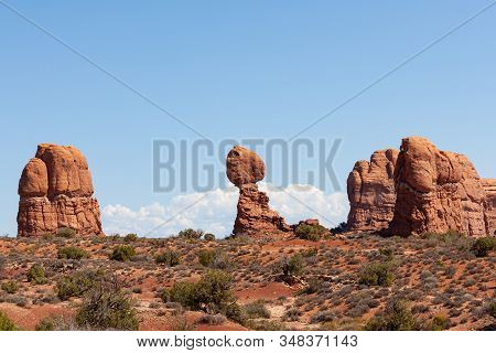Travel And Tourism Cenes From The Western United States. Red Rock Formations And Dramatic Landscapes
