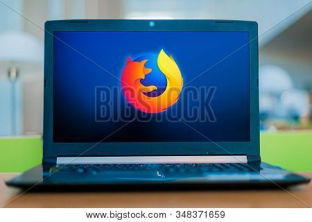 Poznan, Pol - Dec 11, 2019: Laptop Computer Displaying Logo Of Firefox, A Free And Open-source Web B