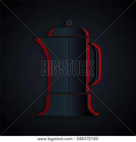 Paper Cut French Press Icon Isolated On Black Background. Paper Art Style. Vector Illustration