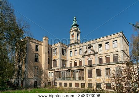 Wandlitz, Brandenburg, Germany - April 17, 20019: The Ruins Of Schloss Dammsmuehle