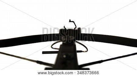 Sports Crossbow On A White Background. Shot From A Crossbow. Isolated Black Little Crossbow. View Fr
