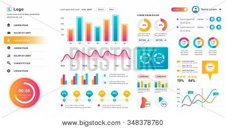 Dashboard Ui. Admin Panel Vector Design Template With Infographic Elements, Hud Diagram, Info Graphi