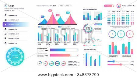 Dashboard Ui. Admin Panel Vector Design Template With Infographic Elements, Hud Diagram, Info Graphi