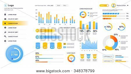 Dashboard Ui. Admin Panel Vector Design Template With Infographic Elements, Hud Diagram, Info Graphi