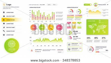 Dashboard Ui. Admin Panel Vector Design Template With Infographic Elements, Hud Diagram, Info Graphi