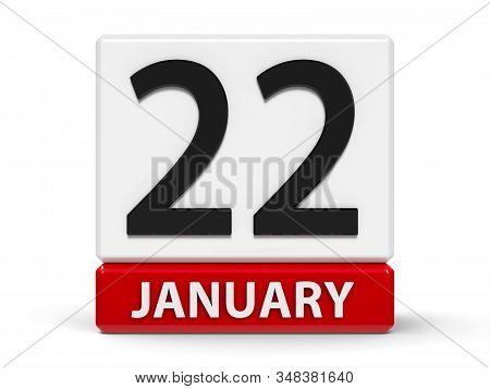 Red And White Calendar Icon From Cubes - The Twenty Second Of January - On A White Table, Three-dime