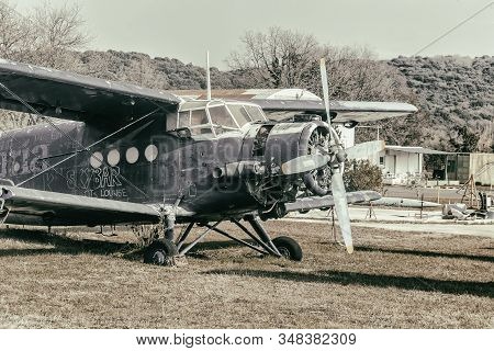 Vrsar, Croatia - January 29, 2020:  Old Aircraft Antonov 2 ( An-2 ) Colt, Exhibited At The Aeropark 