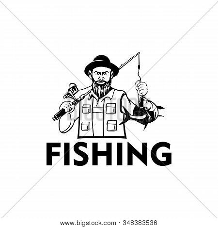 Fisherman With Hat Holding Fishing Rod And Fish,
Fly Fishing Tournament Logo