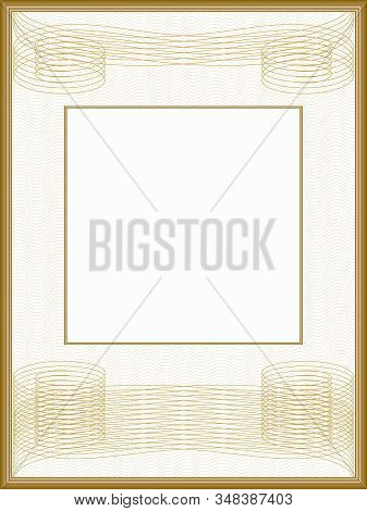 Vintage Frame, Passe-partout. Retro Border With Guilloche Pattern. Golden Squiggly Lines. Vector Abs