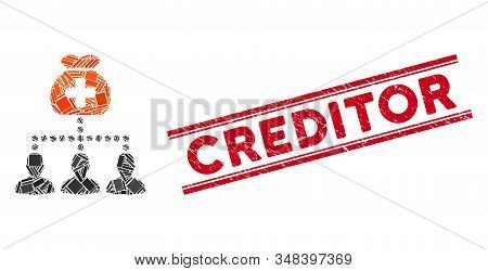 Mosaic Medical Fund Clients Pictogram And Red Creditor Seal Stamp Between Double Parallel Lines. Fla