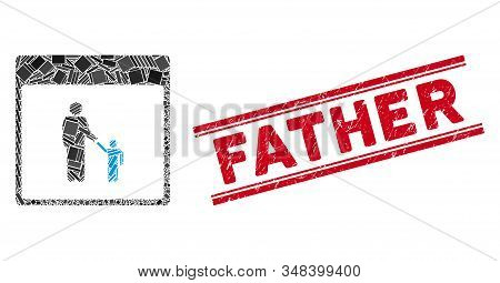 Mosaic Father Calendar Page Pictogram And Red Father Rubber Print Between Double Parallel Lines. Fla