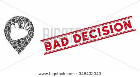 Mosaic Rats Marker Pictogram And Red Bad Decision Rubber Print Between Double Parallel Lines. Flat V