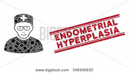 Mosaic Medical Specialist Icon And Red Endometrial Hyperplasia Rubber Print Between Double Parallel 