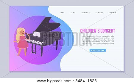 Girl Sings Songs Concert On Classical Music Performances With Grand Piano Vector Web Template. Illus