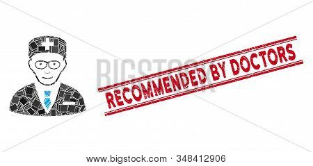 Mosaic Head Physician Pictogram And Red Recommended By Doctors Seal Stamp Between Double Parallel Li