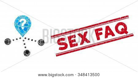 Mosaic Place Question Pictogram And Red Sex Faq Seal Stamp Between Double Parallel Lines. Flat Vecto
