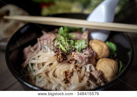 Thai Style Noodle Blood Soup,boat Noodle,delicious Dish,famous Thai Noodle Soup. Thai Peoples Call B