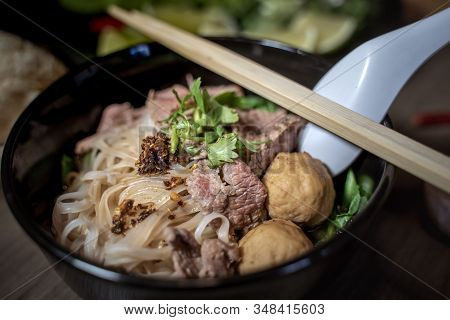 Thai Style Noodle Blood Soup,boat Noodle,delicious Dish,famous Thai Noodle Soup. Thai Peoples Call B