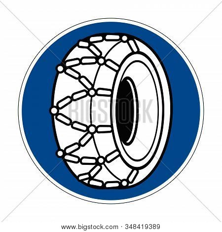 The Use Of Snow Chains Is Prescribed. Snow Chains Are Required. Road Sign Of Germany. Europe. Vector