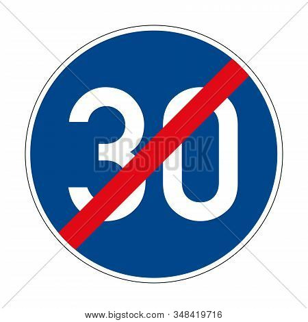 End Of The Prescribed Minimum Speed. End Of The Restriction Zone. Road Sign Of Germany. Europe. Vect