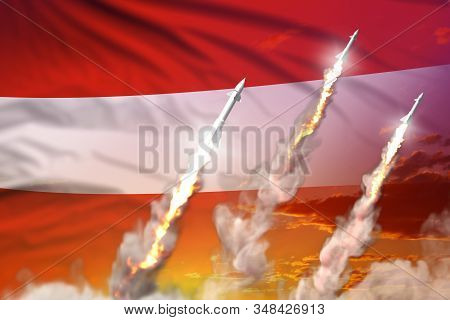 Modern Strategic Rocket Forces Concept On Sunset Background, Austria Ballistic Warhead Attack - Mili
