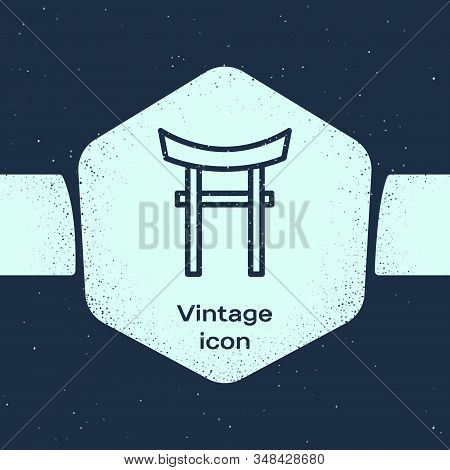 Grunge Line Japan Gate Icon Isolated On Blue Background. Torii Gate Sign. Japanese Traditional Class