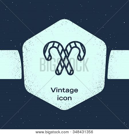 Grunge Line Christmas Candy Cane With Stripes Icon Isolated On Blue Background. Merry Christmas And 