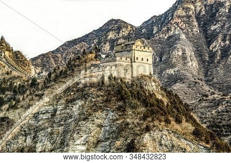 Buildings Of A Fragment Of The Great Chinese Wall In The Mountains Near Bejing
