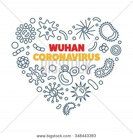 Vector Wuhan Coronavirus Concept Heart Illustration In Thin Line Style