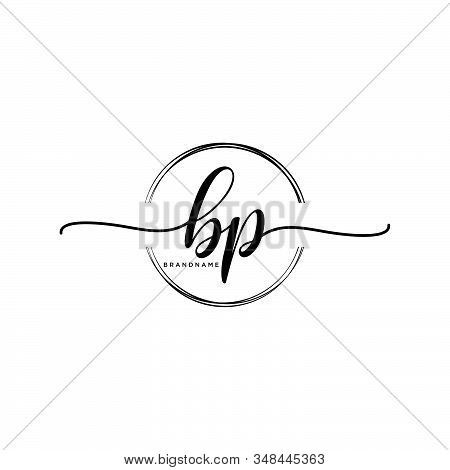 Bp Initial Handwriting Logo With Circle Template Vector.
