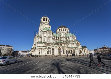 Sofia, Bulgaria - February 01, 2020: View Of Church Aleksander Nevski, Sofia Bulgaria, Bulgarian Chu