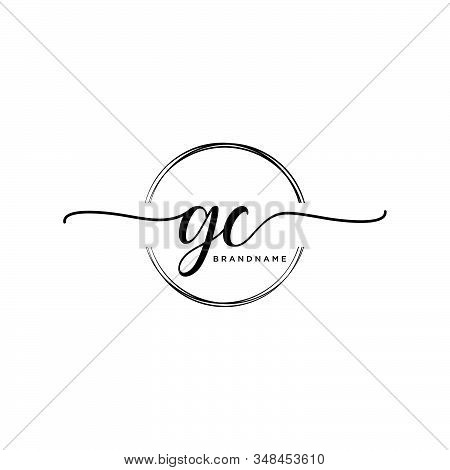 Gc Initial Handwriting Logo With Circle Template Vector.
