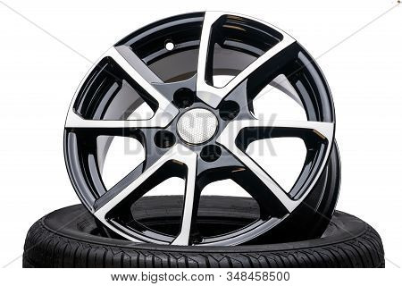 Cast Aluminum Disc Alloy Wheel Closeup On White Background. Isolate