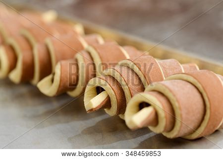 Two Colors Viennoiserie Pastry. Stunning Brown Crescent Rolls