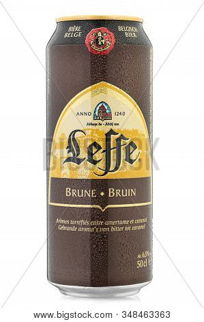 Ukraine, Kiev - January 22. 2020: Aluminium Can Of Leffe Brune Beer On White Background. Leffe Is A 