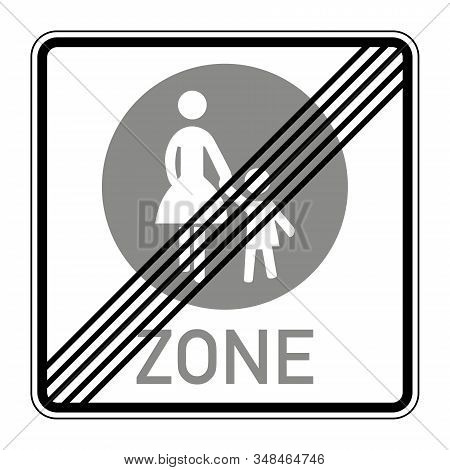 End Of The Pedestrian Zone. Road Sign Of Germany. Europe. Vector Graphics.