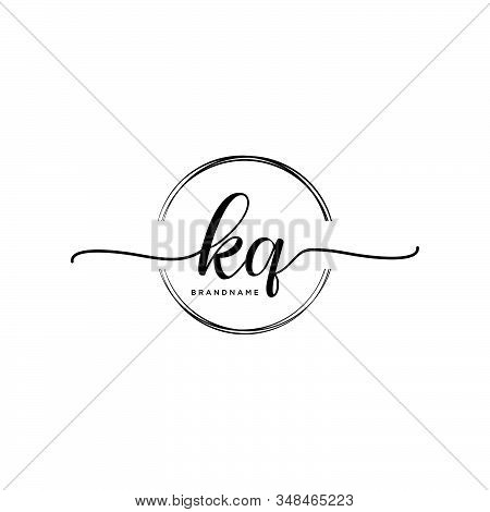 Kq Initial Handwriting Logo With Circle Template Vector.