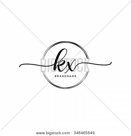 Kx Initial Handwriting Logo With Circle Template Vector.