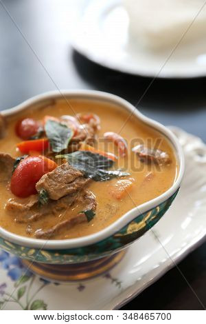Roasted Duck In Red Curry With Rice , Traditional Thai Food