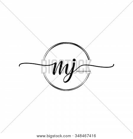 Mj Initial Handwriting Logo With Circle Template Vector.