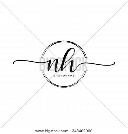 Nh Initial Handwriting Logo With Circle Template Vector.