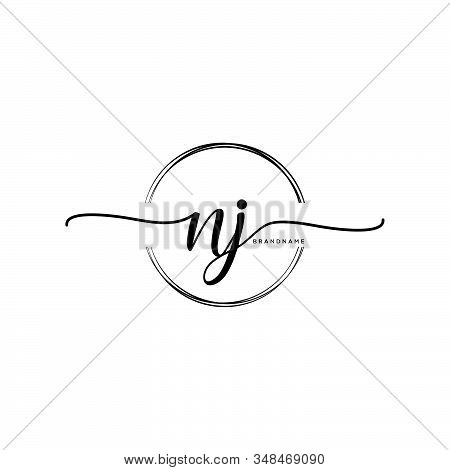 Nj Initial Handwriting Logo With Circle Template Vector.