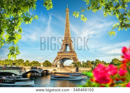 Eiffel Tower And Bridge Iena On The River Seine On The River Seine In Paris, France