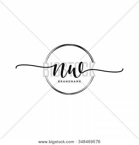 Nw Initial Handwriting Logo With Circle Template Vector.