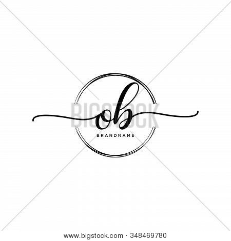 Ob Initial Handwriting Logo With Circle Template Vector.