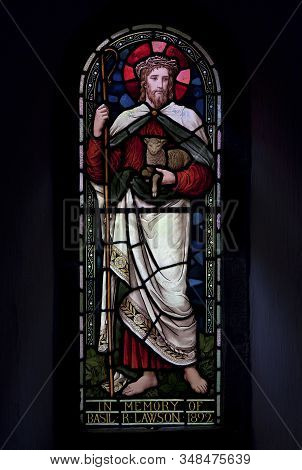 Thirlmere, England - January 15:
 The Stained Glass Window Of Christ The Good Shepherd Pictured In W