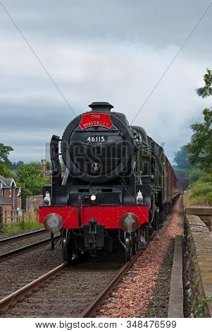 Lazonby, England - July 22:  Preserved Steam Locomotive 46115, Scots Guardsman, Heads The Waverley I