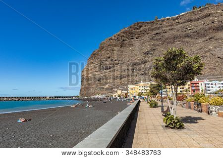 Tazacorte Beach With Black Lava Sand At La Palma Island, Canary Island, Spain.