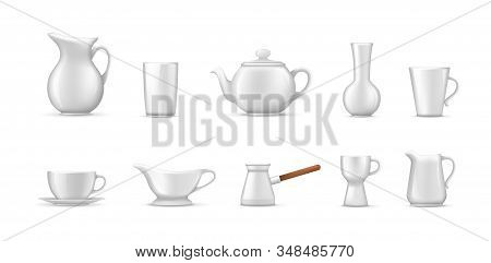 Empty White Ceramic, Porcelain Tableware Set Vector